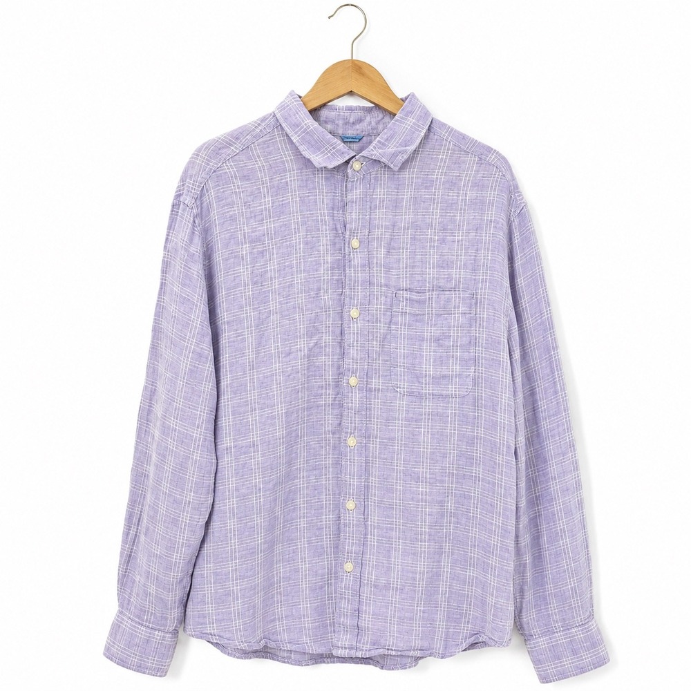 Tommy Bahama Mens Purple Plaid 100% Linen Long Sleeve Button Shirt ST325395 L